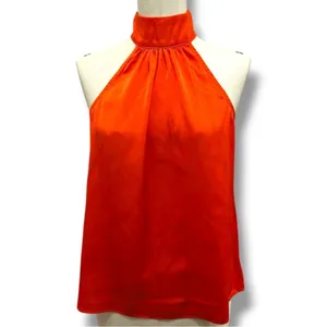 383 Express | NWOT Orange Satin Mock Neck Halter Top (size XS) thumbnail 3