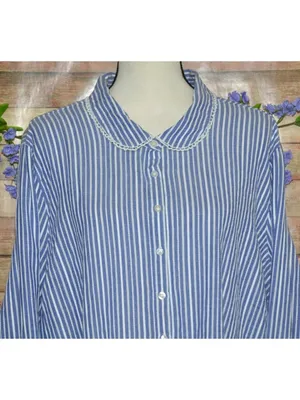 Retro Modcloth Blue Striped Lace Trim Long Sleeve Top Peter Pan Collar Size 4X thumbnail 2