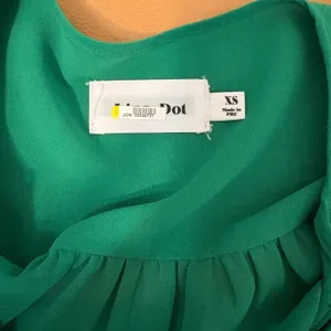 Line & Dot Green Blouse V-Neck Ruffle Sleeve Tassel‎ Tie Sheer XS thumbnail 5