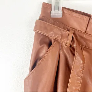 FREE PEOPLE Faux Leather Camel Paperbag Tie Waist Raw Hem Pants 14 Boho Chic thumbnail 10
