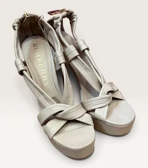 Burberry Prorsum Leather Platform Sandals 37 Cream Knotted Stiletto Heels Italy thumbnail 1