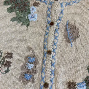 Jantzen Cardigan Women Large Hand Embroidered Fall Florals Cotton Ramie Vintage thumbnail 4