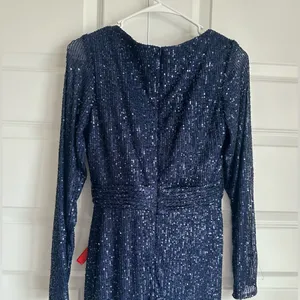 Mac Duggal 26490 Midnight Sequin Long Sleeve‎ Faux Wrap Formal Gown NWT thumbnail 8