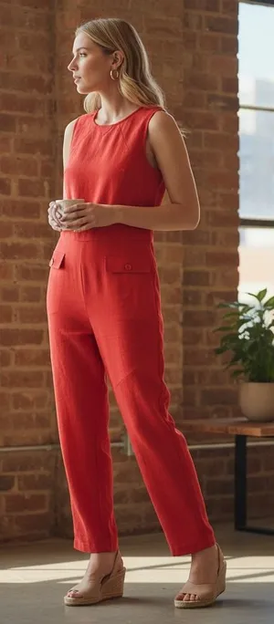 Marc by Marc Jacobs‎ Red Sleeveless Jumpsuit Size S Exposed Zip Utility Slim Leg thumbnail 1