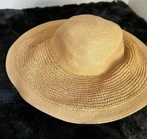 J Crew Wide Brim Sun Hat Womens‎ One Size Light Toast Packable Floppy Beach Wear thumbnail 1