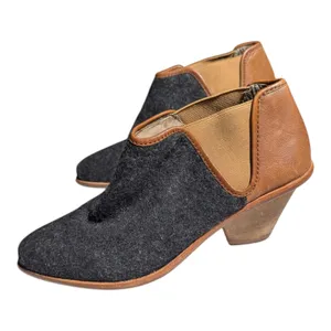 Anthropologie Matt Bernson Marlow Gray Wool Brown Leather Ankle Booties Sz 8 thumbnail 7