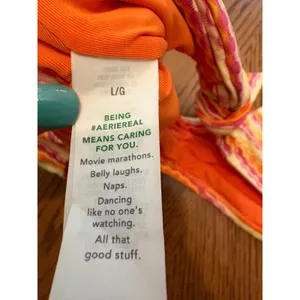 Aerie Real Orange Pink Striped Flutter‎ Sleeve Tie Back Bikini Top Large thumbnail 5
