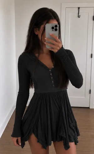 Free People Black Asymmetrical Hem Tunic Top thumbnail 1
