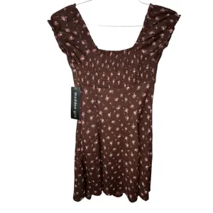 NEW Madden Girl‎ Brown Pink Floral Fit and Flare Dress Juniors Small Cottagecore thumbnail 12