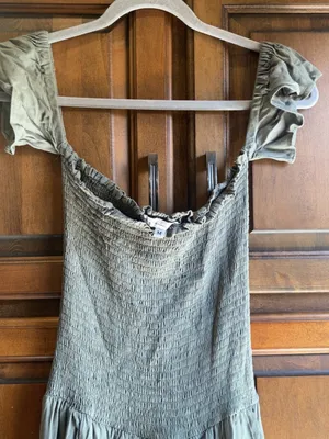 Young Fabulous & Broke Frida Green Smocked Off The Shoulder Maxi Dress Size M thumbnail 6