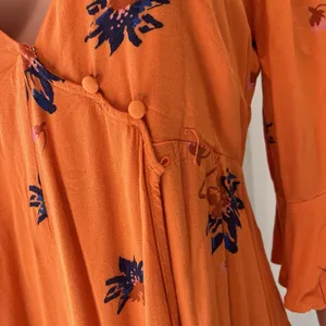 Free People Mini Dress Surplice Wrap Floral Boho Hippie Peasant Orange Bell Sz M thumbnail 3