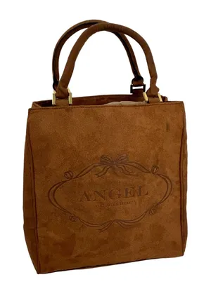 Victoria's Secret Angel Brown Faux Suede‎ Tote Bag Trellis Lining Vintage Y2k thumbnail 1