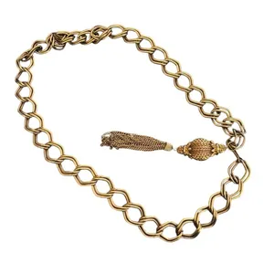 VTG Brass Victorian Double Link Chain Belt Tassel Charm Pendant 35” Charm 6” thumbnail 1