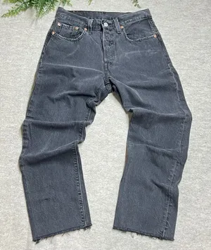 Levis 501 Original Fit‎ Straight Leg Jeans Faded Black Raw Hem W26 EUC Classic thumbnail 1