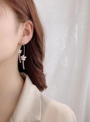 Women's Crystal Flower Dangle Drop Earrings Gold thumbnail 5