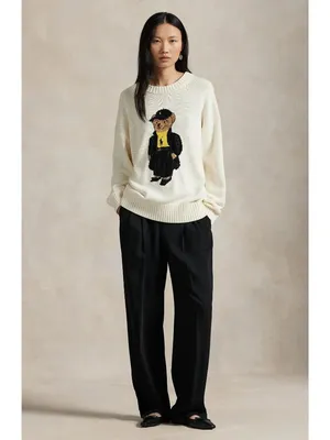Polo Ralph Lauren Cotton Bear Long Sleeve Crew Neck Pullover in Ivory Large Wome thumbnail 13