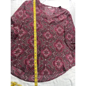 Maurices Women's XL Pink Paisley Boho Blouse Roll-Tab Sleeve V-Neck Tunic thumbnail 5