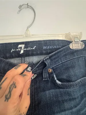 7 For All Mankind Roxanne Dark Blue Distressed Straight Leg Jeans- 27 thumbnail 3