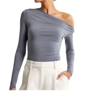 NWOT Abercrombie Asymmetrical Draped Bodysuit in Blue thumbnail 2