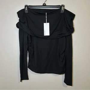 NEW Reformation Florentina Black Draped Off Shoulder Knit Top Women’s Size Large thumbnail 3