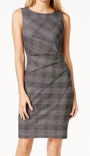 Calvin Klein Houndstooth Black White Sunburst Seam Sleeveless Sheath Dress Sz 4 thumbnail 1