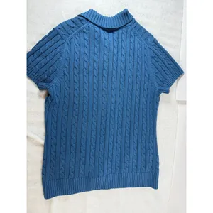Vintage LL Bean Cable Knit Cardigan Women’s XL Blue Teal Short Sleeve Button Y2K thumbnail 5