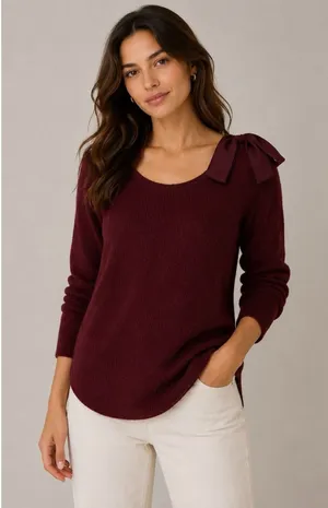 Sézane Sweater Small Maroon Mohair Alpaca Blend Bow Shoulder thumbnail 1