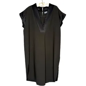 Maeve by Anthropologie XL Sleeveless Black Shift‎ Dress Pleated Front Satin Trim thumbnail 2
