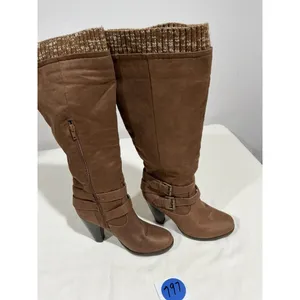 Woman’s Just Fab Waynoka Wide Brown Faux Suede Stacked Winter Boots Size 8w Otk thumbnail 2