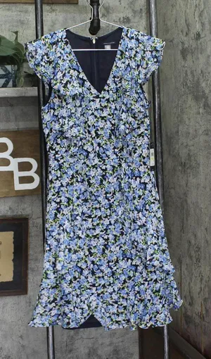 NEW Tommy Hilfiger Chiffon Floral Fit & Flare Dress Sky Captain / Blue Multi 4 thumbnail 1