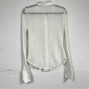 Free People White Crochet Long Sleeve Blouse Womens S Festival Boho Sheer Beachy thumbnail 7