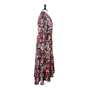 Lane Bryant Maxi Dress Faux Wrap Shawl Black Pink Floral Satin Women’s Size 18 thumbnail 4