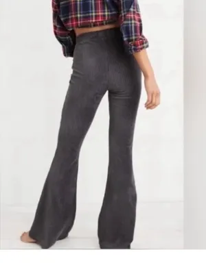 Aerie grey ribbed corduroy flare pants with an elastic waist thumbnail 3
