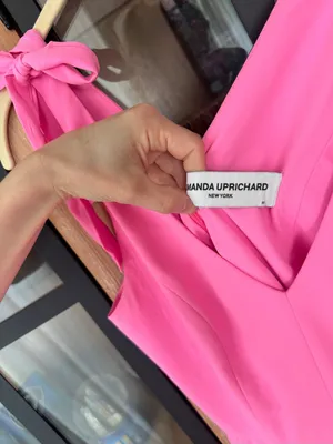 Amanda Uprichard Allora Dress shocking pink bows barbiecore mini vneck cocktail thumbnail 2