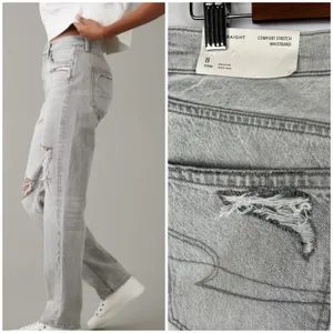 NEW American Eagle 8 Ripped '90s Straight High Waist Jean Gray Wash thumbnail 7