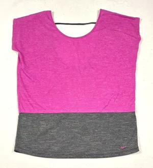 Nike Performance Shirt Womens Medium Open‎ Back Oversized Gym Yoga Pink Gray thumbnail 1