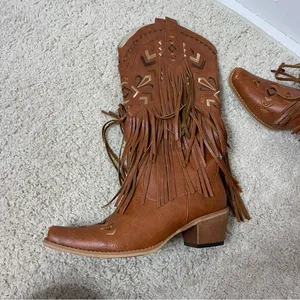 Brown Fringe Western Boots Size 9 thumbnail 6
