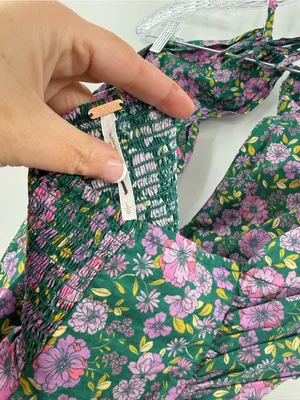Free People Lyla Floral Halter Tunic Blouse Size Large‎ Women's Green Balsam thumbnail 4