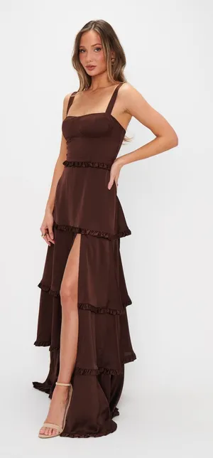Show Me Your Mumu Lady Corset Dress in Chocolate Luxe Satin M NWT thumbnail 1
