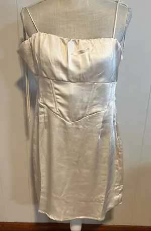 Princess Polly Satin Spaghetti Strap Mini Dress in Ivory thumbnail 1