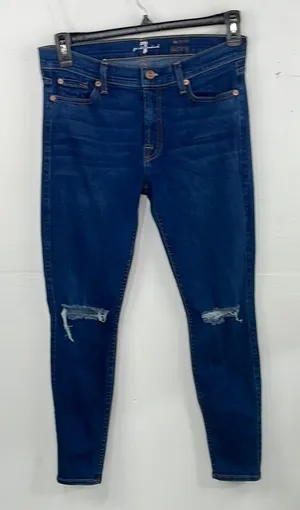 7 For All Mankind Blue The Ankle Skinny Jeans with Distressed Detail size 31 thumbnail 1