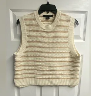 NWOT French Connection Striped Sweater Vest W/ Metallic Shimmer Size Large thumbnail 1