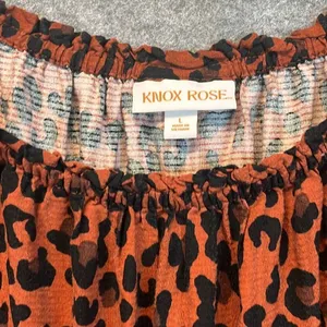 KNOX‎ ROSE Dress Size Large Smocked Elastic Waist Animal Print Rust Large Fall thumbnail 5