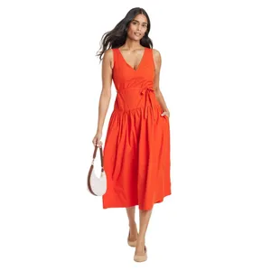 NWT Universal Thread Womens Tie-Waist Midi A-Line Dress 92968100 Red S thumbnail 3