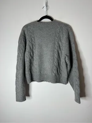 J.Crew Cable knit cardigan Wool Alpaca Sweater grey medium thumbnail 7