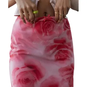 NWT Urban Outfitters UO Wave Maxi Mesh Skirt Pink Floral Size Large thumbnail 3