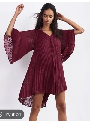 Anthropologie Toulon Pleated Mini Dress Plum Size‎ XL NWT thumbnail 1