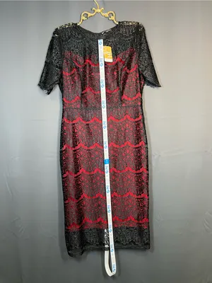 Suzanne Betro Red Black Lace Sheath Midi Dress XL NWT thumbnail 13