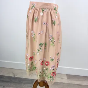 Rick Cardona Floral Embroidered Mesh Midi Skirt Nude Pink EUR 34 GB 8 thumbnail 2