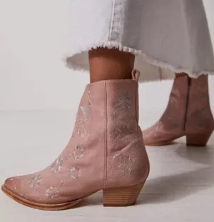 Free People Bowers Embroidered Leather Western Boot in Blush 8 NEW thumbnail 1